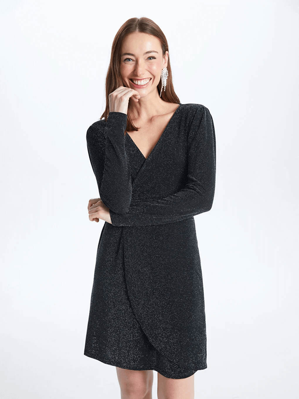 Classic Double Breasted Collar Shiny Look Long Sleeve